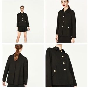 Zara Peterpan Collar Black Jacket, Small